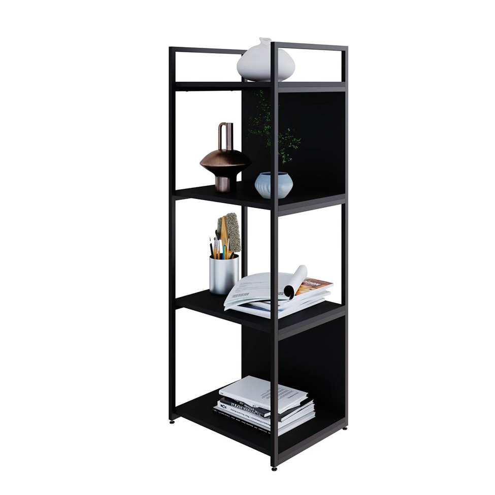 Estante com 2 Prateleiras e 2 Nichos Brooklyn Preta 45 cm