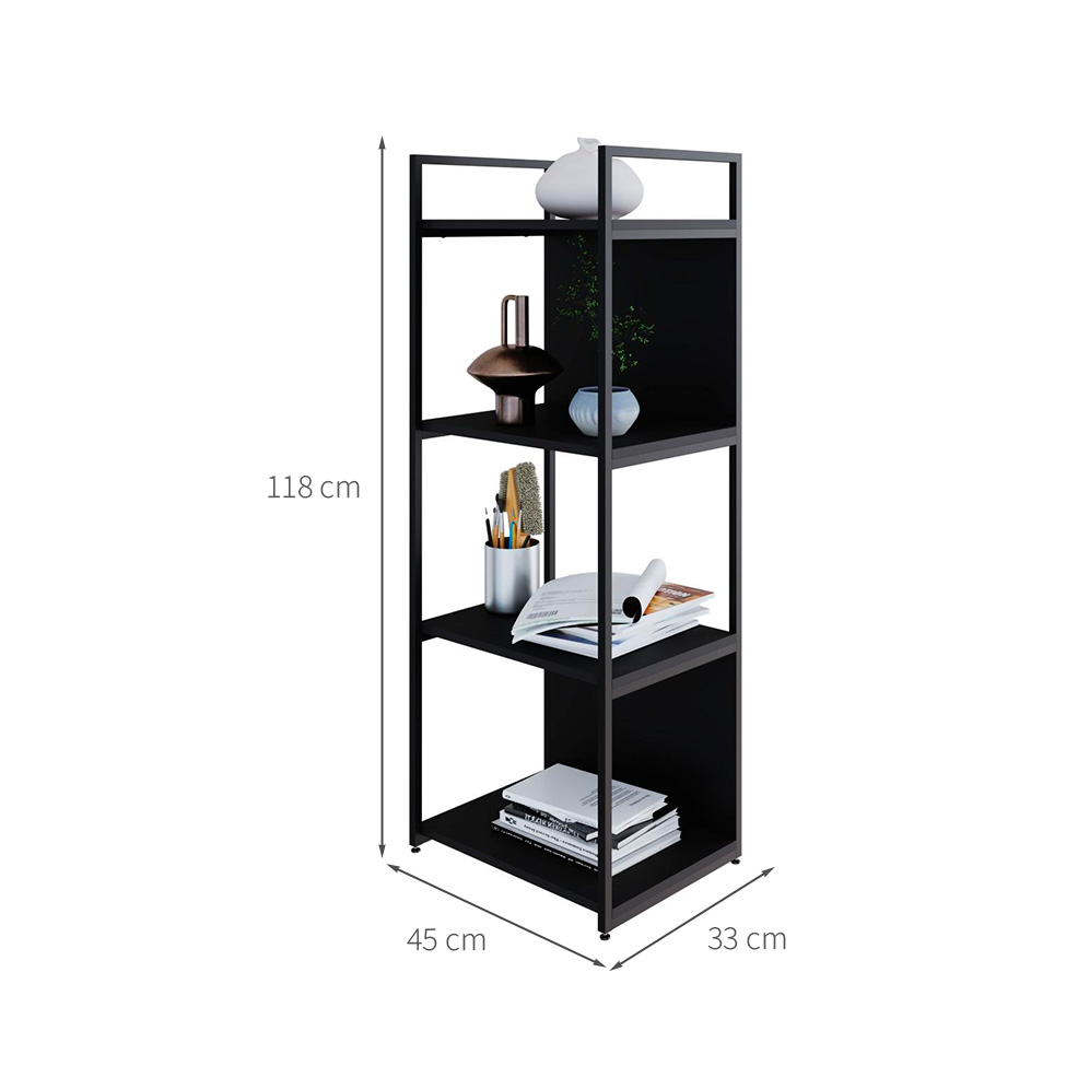Estante com 2 Prateleiras e 2 Nichos Brooklyn Preta 45 cm