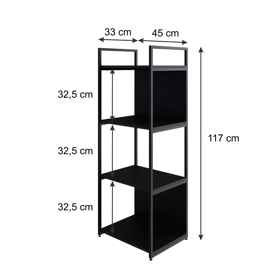 Estante com 2 Prateleiras e 2 Nichos Brooklyn Preta 45 cm