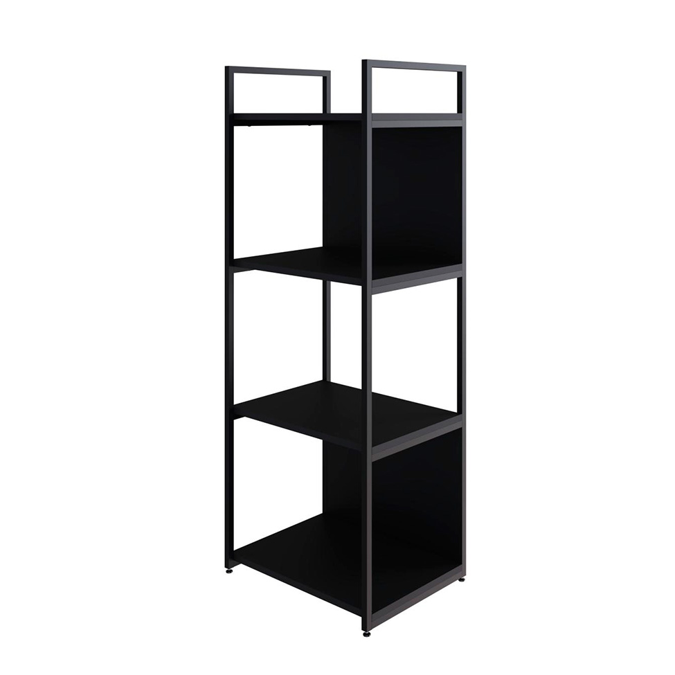 Estante com 2 Prateleiras e 2 Nichos Brooklyn Preta 45 cm