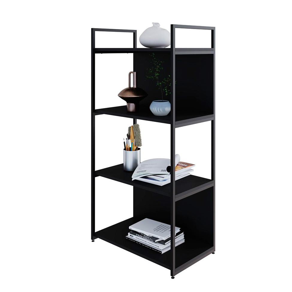 Estante com 2 Prateleiras e 2 Nichos Brooklyn Preta 60 cm