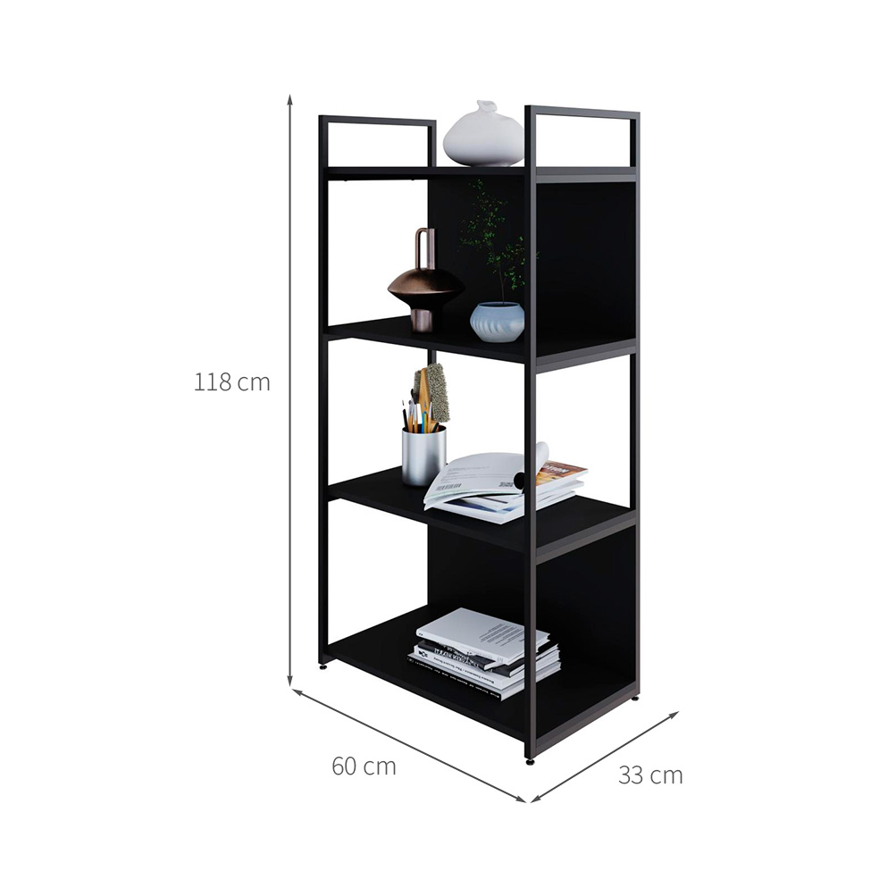 Estante com 2 Prateleiras e 2 Nichos Brooklyn Preta 60 cm