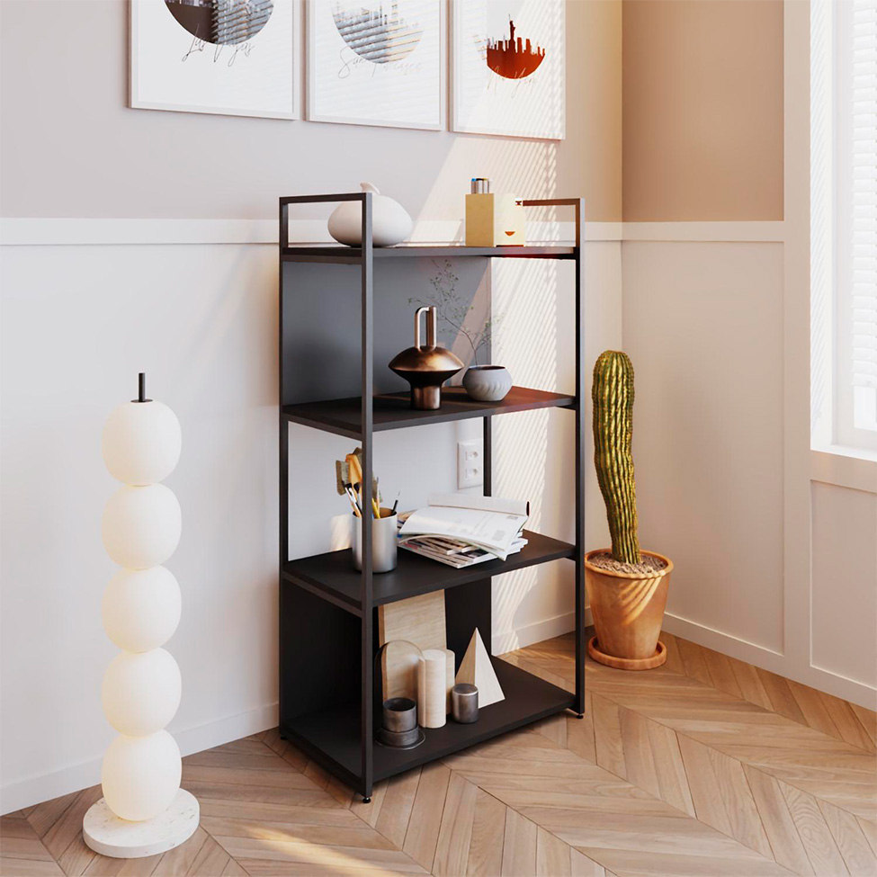 Estante com 2 Prateleiras e 2 Nichos Brooklyn Preta 60 cm