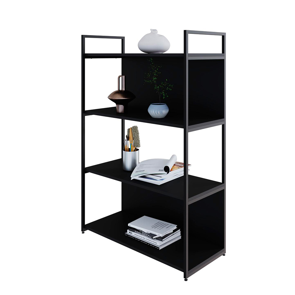 Estante com 2 Prateleiras e 2 Nichos Brooklyn Preta 80 cm