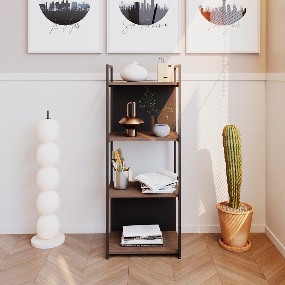 Estante com 2 Prateleiras e 2 Nichos Brooklyn Terracota e Preta 45 cm