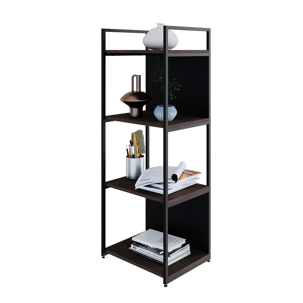 Estante com 2 Prateleiras e 2 Nichos Brooklyn Terracota e Preta 45 cm