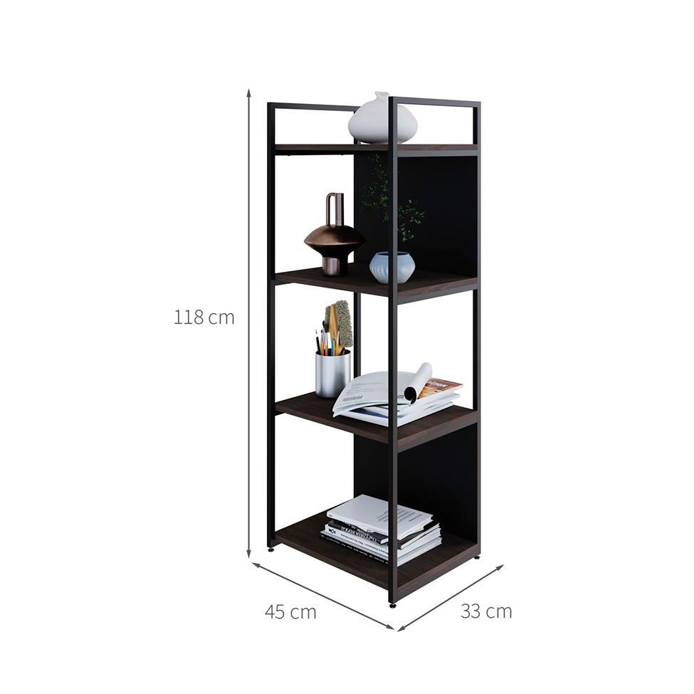 Estante com 2 Prateleiras e 2 Nichos Brooklyn Terracota e Preta 45 cm