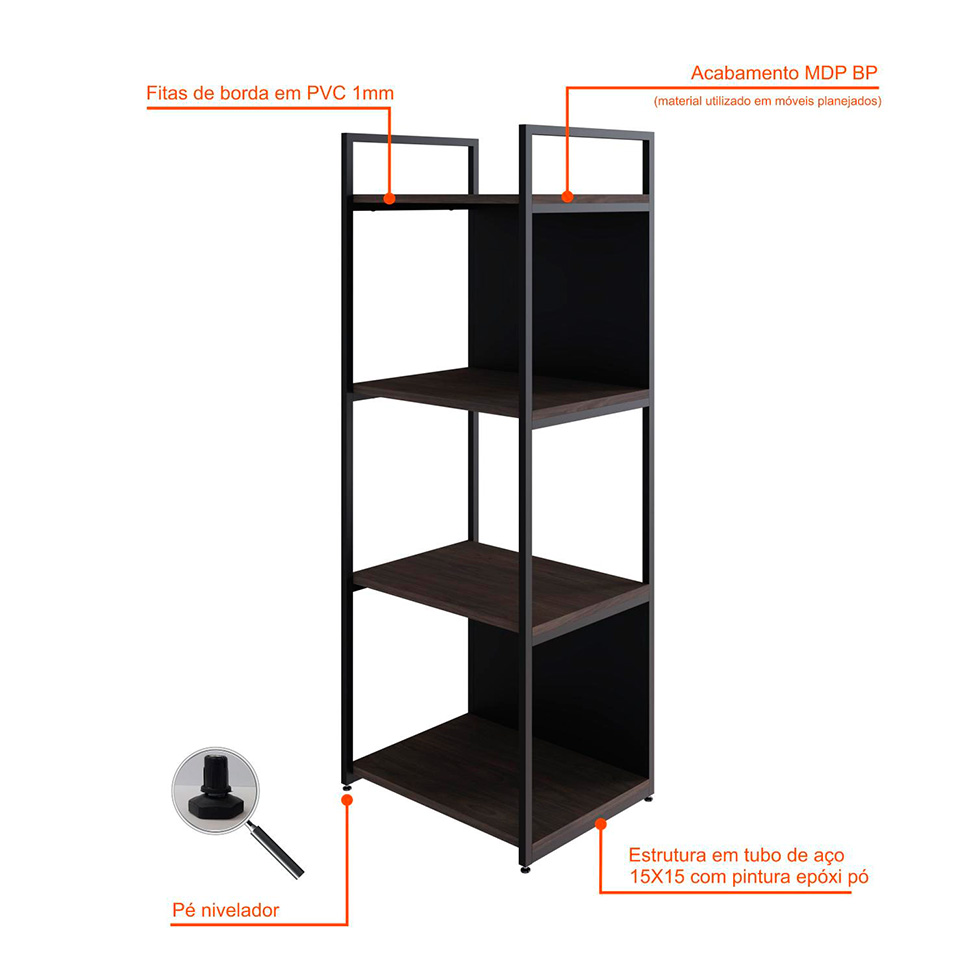 Estante com 2 Prateleiras e 2 Nichos Brooklyn Terracota e Preta 45 cm