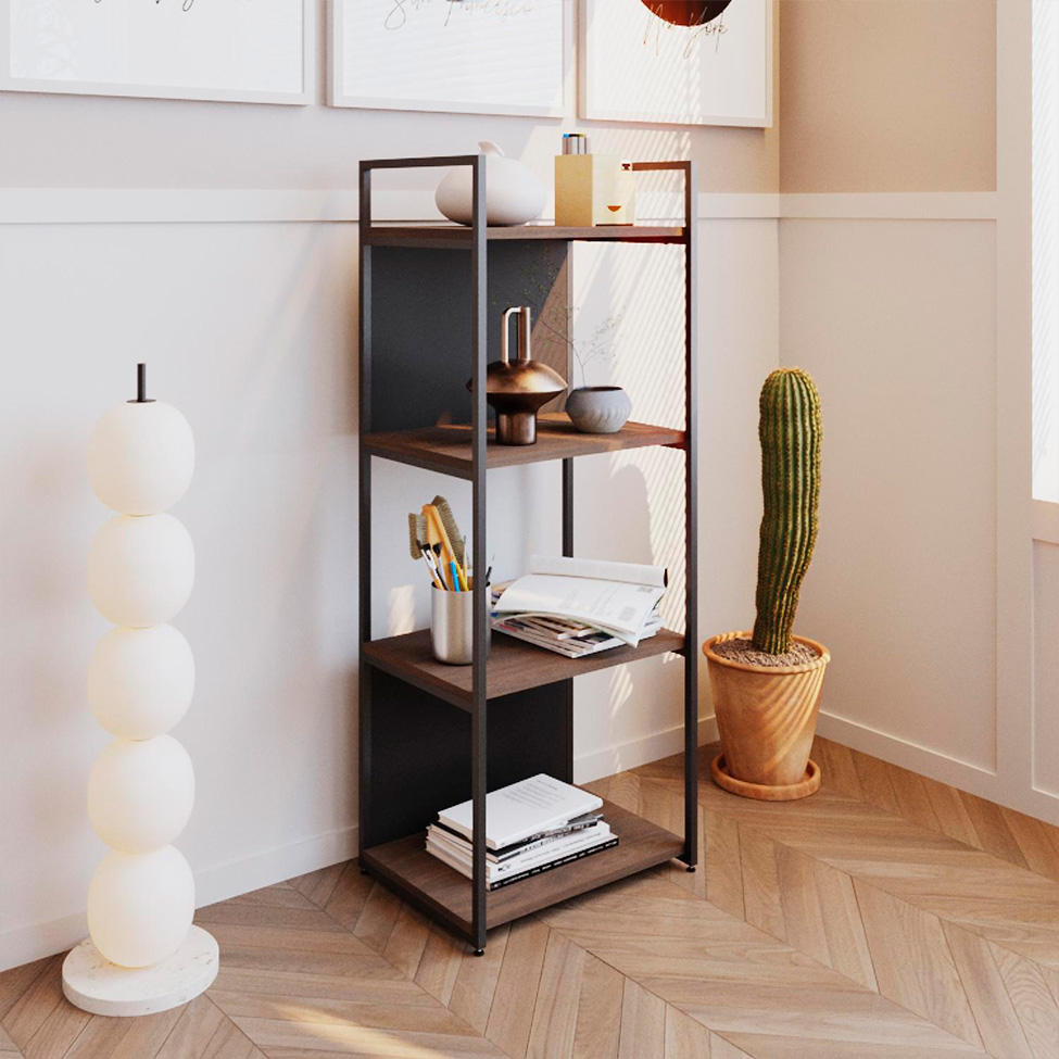 Estante com 2 Prateleiras e 2 Nichos Brooklyn Terracota e Preta 45 cm