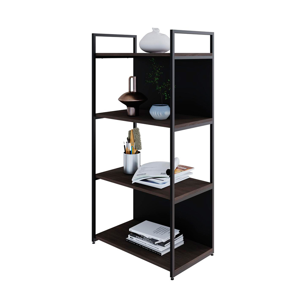 Estante com 2 Prateleiras e 2 Nichos Brooklyn Terracota e Preta 60 cm