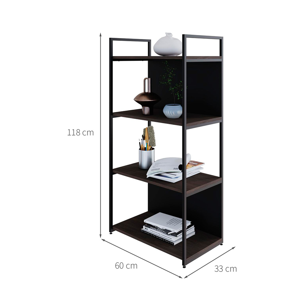 Estante com 2 Prateleiras e 2 Nichos Brooklyn Terracota e Preta 60 cm