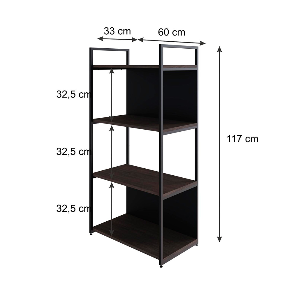 Estante com 2 Prateleiras e 2 Nichos Brooklyn Terracota e Preta 60 cm