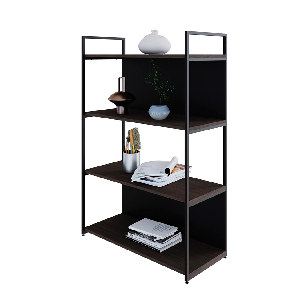 Estante com 2 Prateleiras e 2 Nichos Brooklyn Terracota e Preta 80 cm