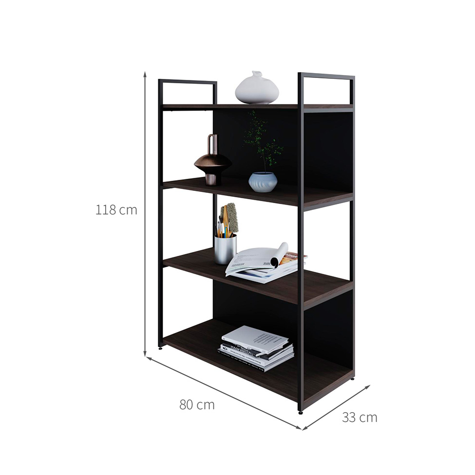 Estante com 2 Prateleiras e 2 Nichos Brooklyn Terracota e Preta 80 cm
