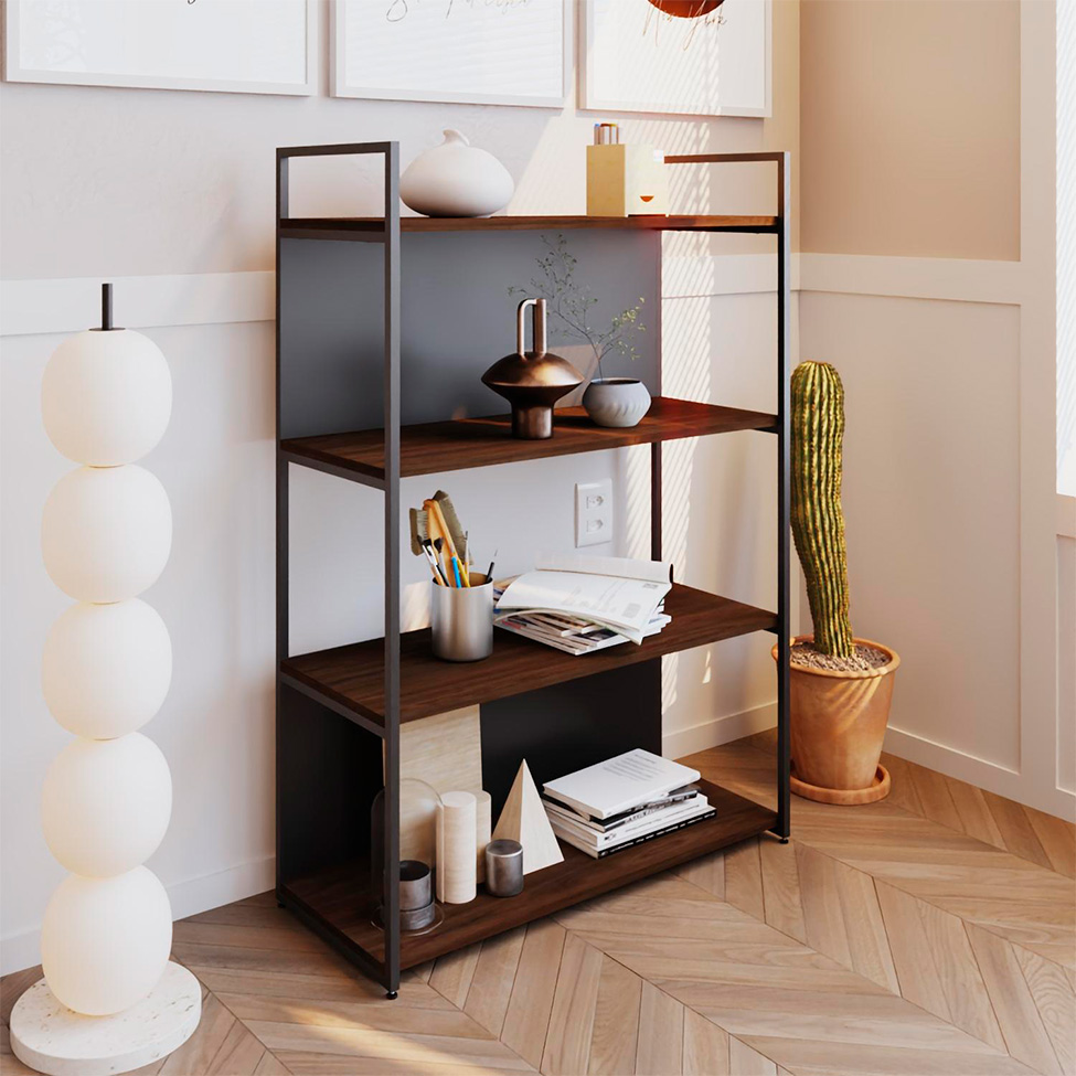 Estante com 2 Prateleiras e 2 Nichos Brooklyn Terracota e Preta 80 cm