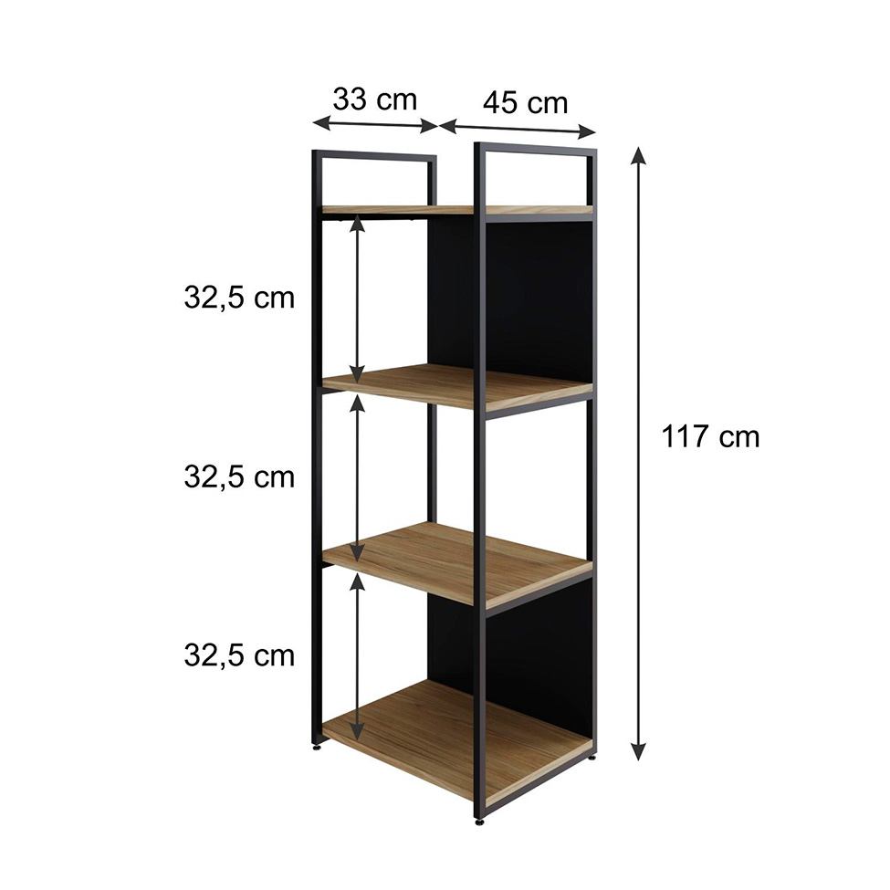 Estante com 2 Prateleiras e 2 Nichos Brooklyn Vermont e Preta 45 cm