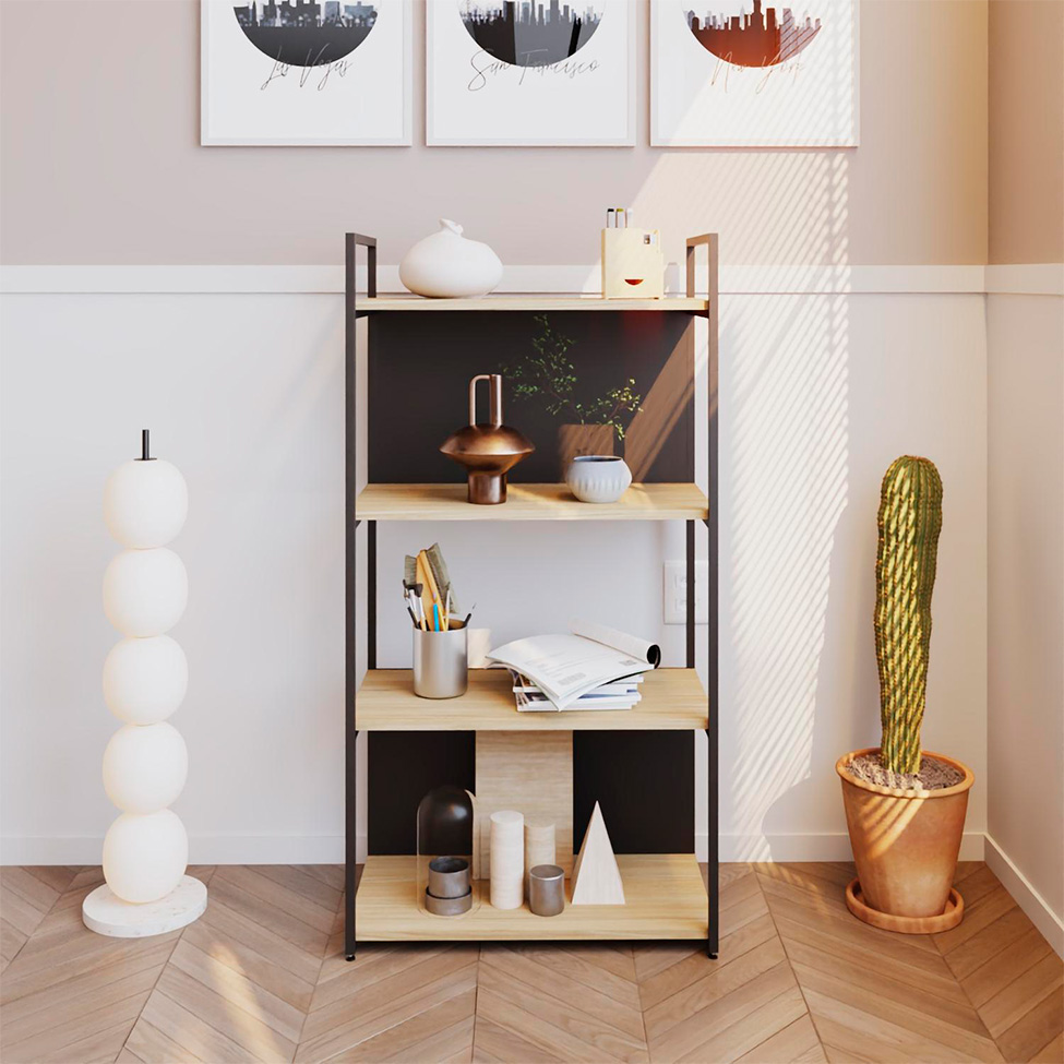 Estante com 2 Prateleiras e 2 Nichos Brooklyn Vermont e Preta 60 cm