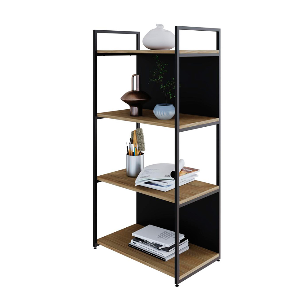 Estante com 2 Prateleiras e 2 Nichos Brooklyn Vermont e Preta 60 cm