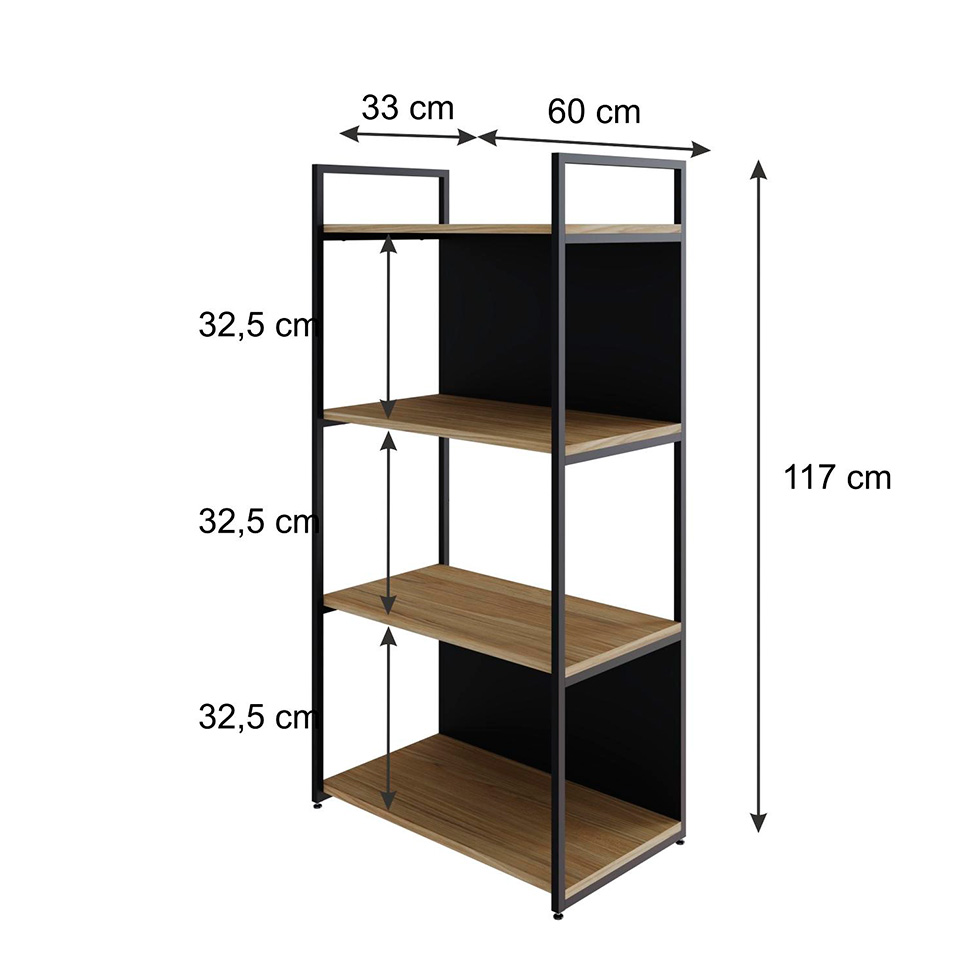 Estante com 2 Prateleiras e 2 Nichos Brooklyn Vermont e Preta 60 cm