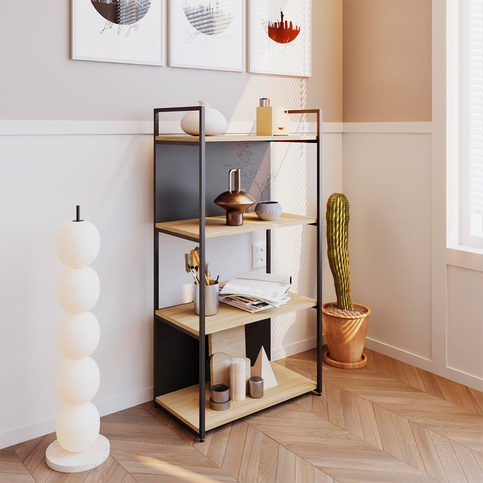 Estante com 2 Prateleiras e 2 Nichos Brooklyn Vermont e Preta 60 cm