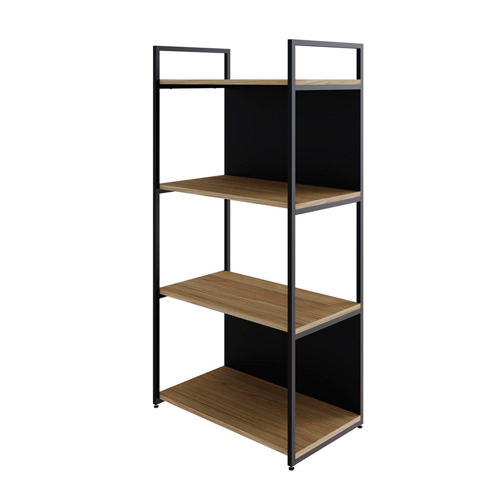 Estante com 2 Prateleiras e 2 Nichos Brooklyn Vermont e Preta 60 cm