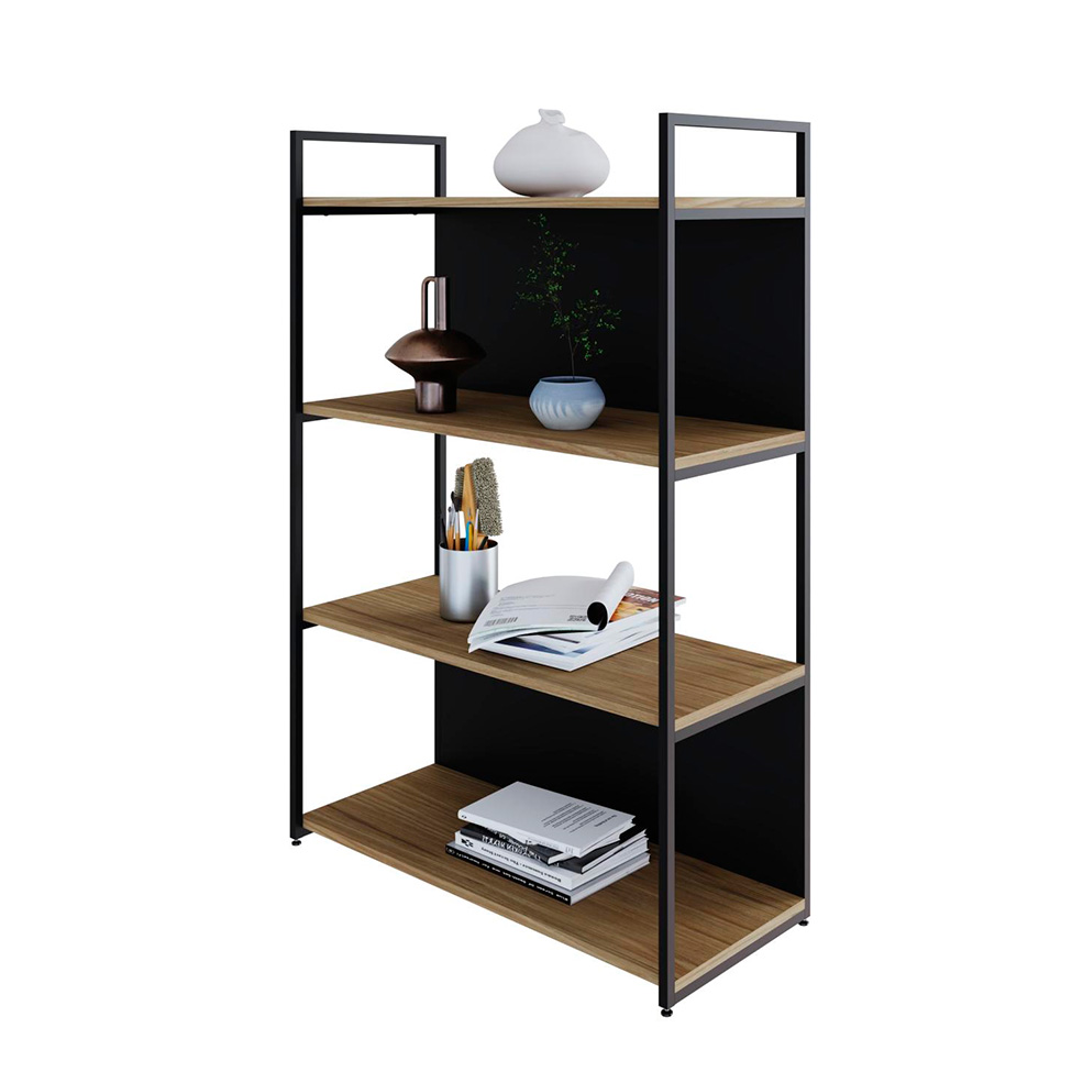 Estante com 2 Prateleiras e 2 Nichos Brooklyn Vermont e Preta 80 cm