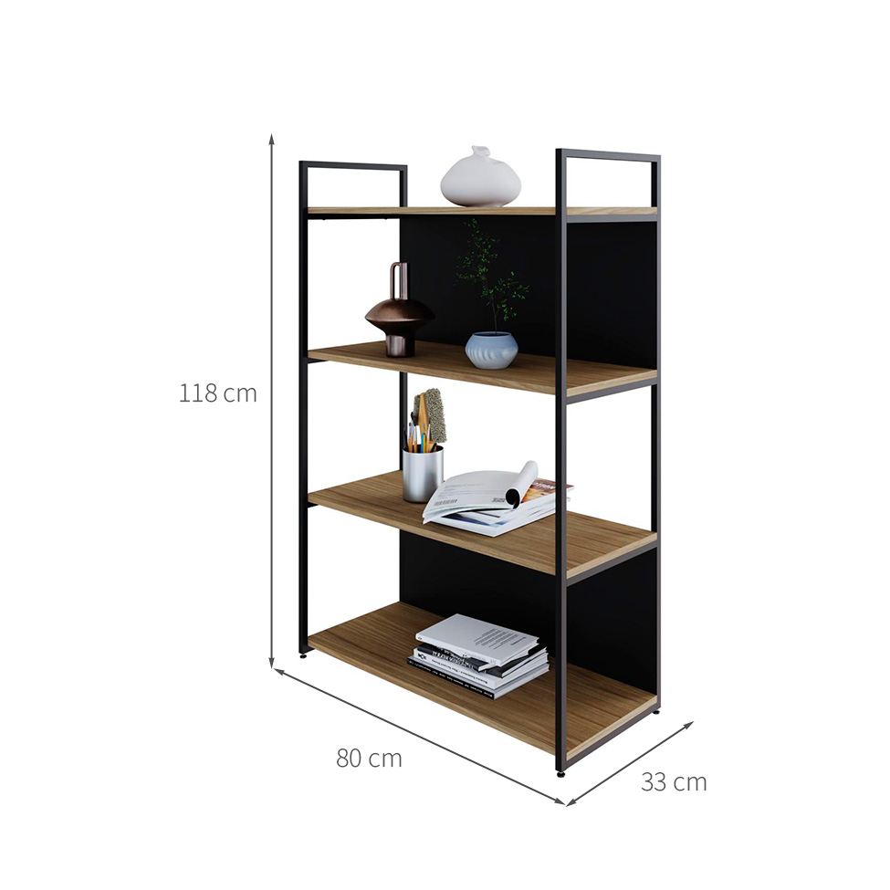 Estante com 2 Prateleiras e 2 Nichos Brooklyn Vermont e Preta 80 cm