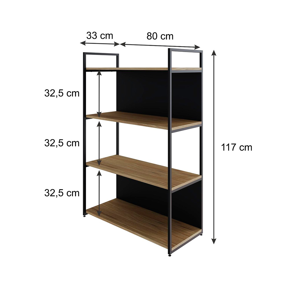 Estante com 2 Prateleiras e 2 Nichos Brooklyn Vermont e Preta 80 cm