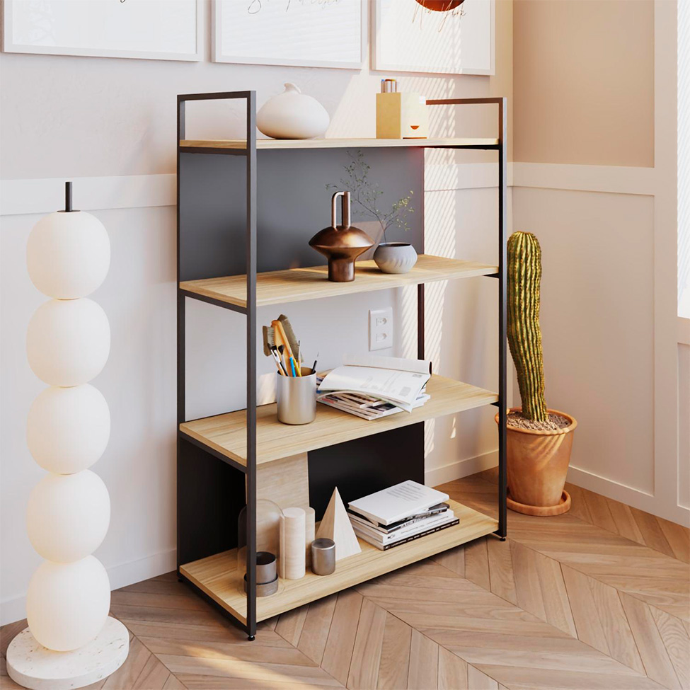 Estante com 2 Prateleiras e 2 Nichos Brooklyn Vermont e Preta 80 cm