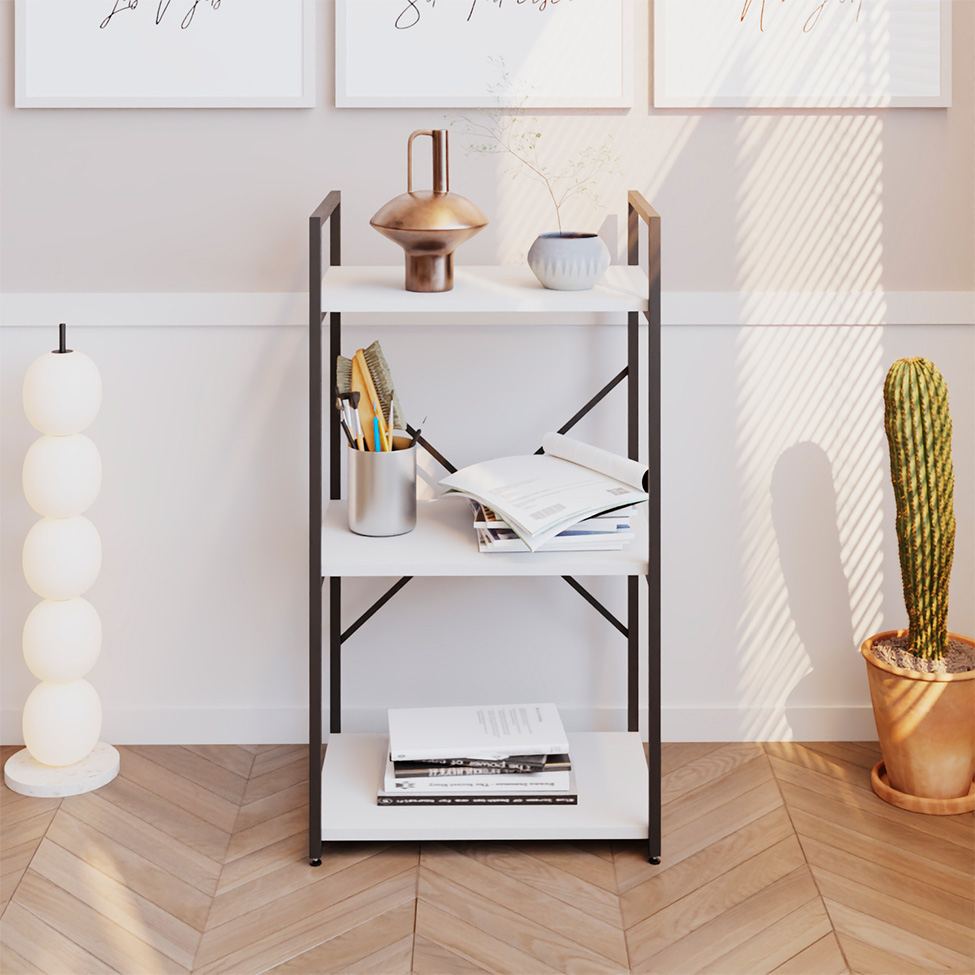 Estante com 3 Prateleiras Brooklyn Branca e Preta 45 cm