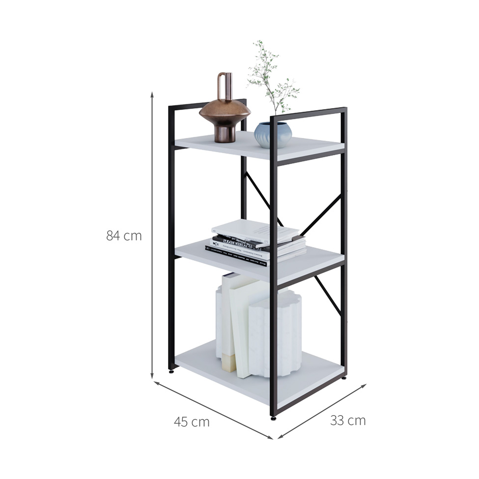 Estante com 3 Prateleiras Brooklyn Branca e Preta 45 cm