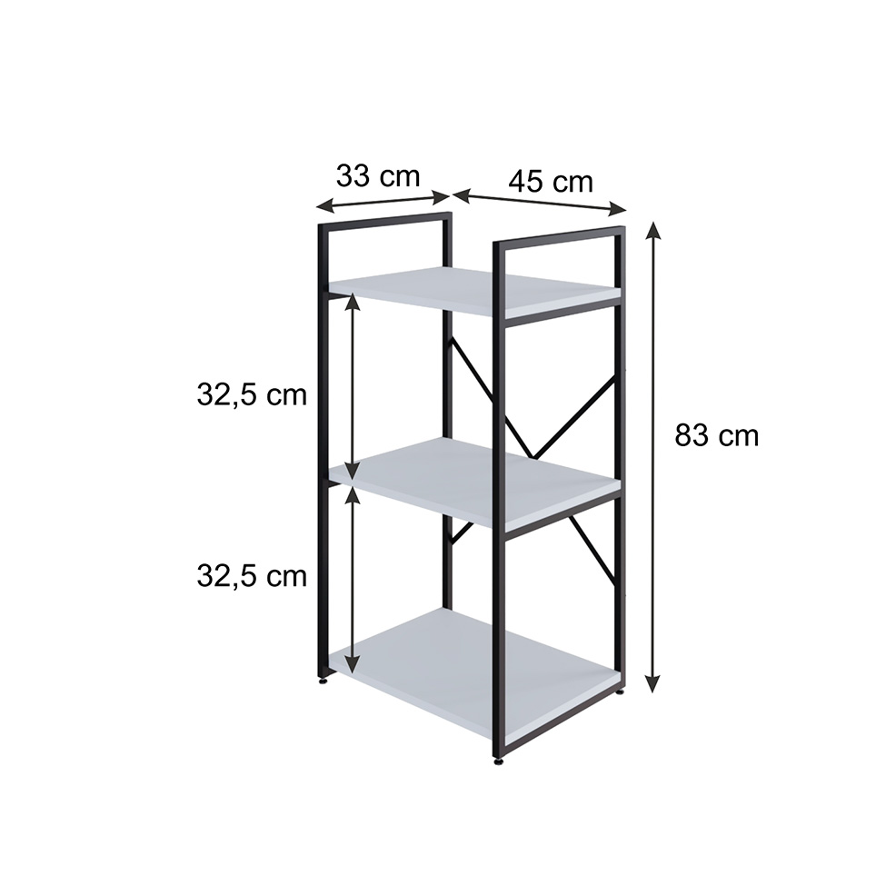 Estante com 3 Prateleiras Brooklyn Branca e Preta 45 cm