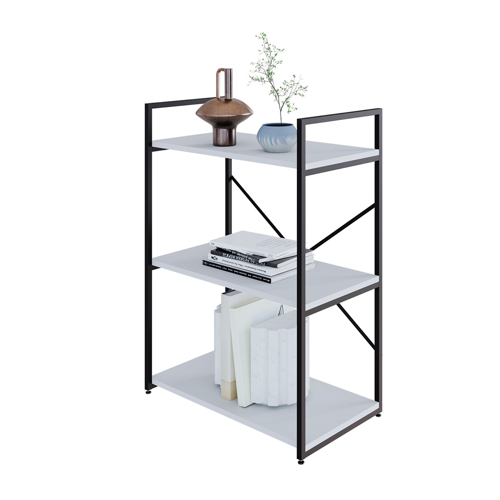 Estante com 3 Prateleiras Brooklyn Branca e Preta 60 cm