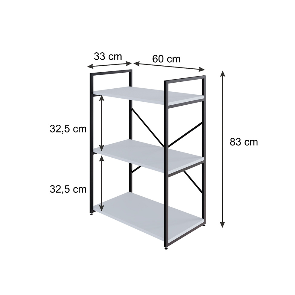 Estante com 3 Prateleiras Brooklyn Branca e Preta 60 cm