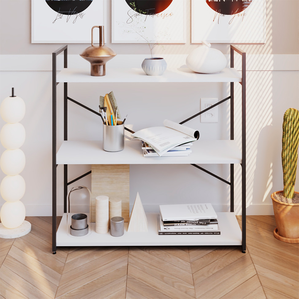 Estante com 3 Prateleiras Brooklyn Branca e Preta 80 cm