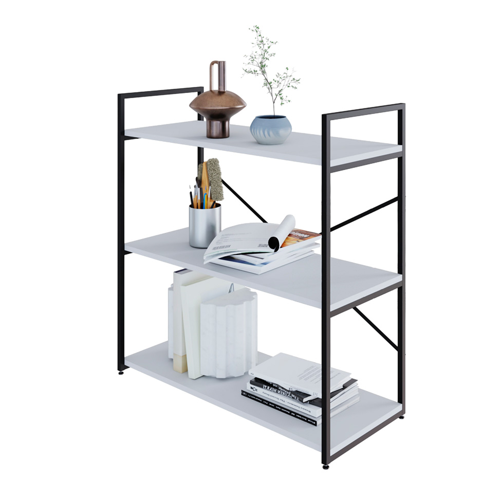 Estante com 3 Prateleiras Brooklyn Branca e Preta 80 cm