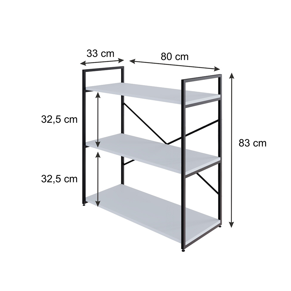 Estante com 3 Prateleiras Brooklyn Branca e Preta 80 cm