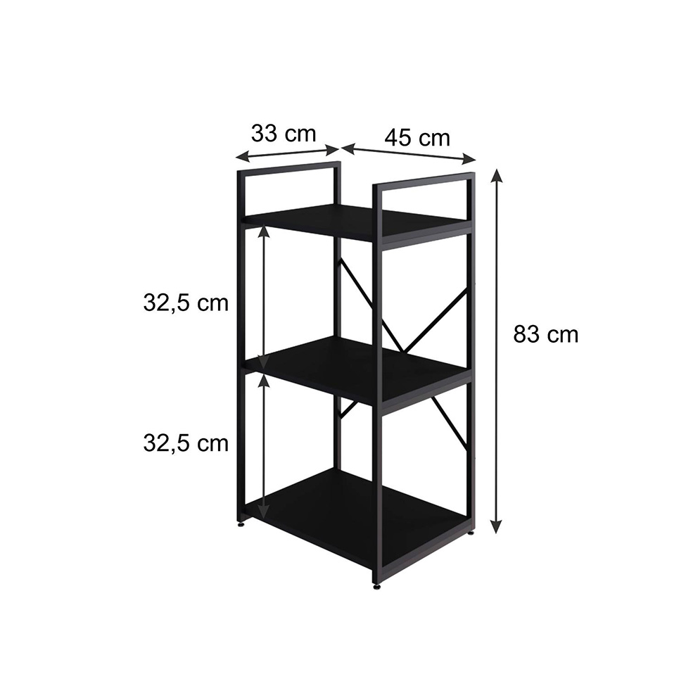 Estante com 3 Prateleiras Brooklyn Preta 45 cm