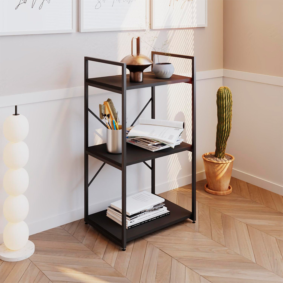 Estante com 3 Prateleiras Brooklyn Preta 45 cm