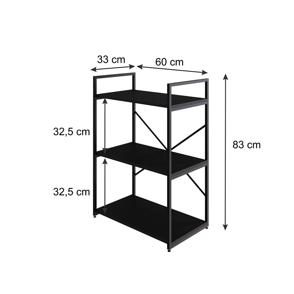 Estante com 3 Prateleiras Brooklyn Preta 60 cm