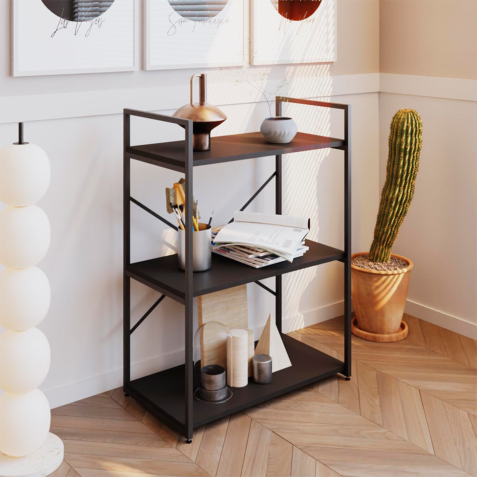 Estante com 3 Prateleiras Brooklyn Preta 60 cm