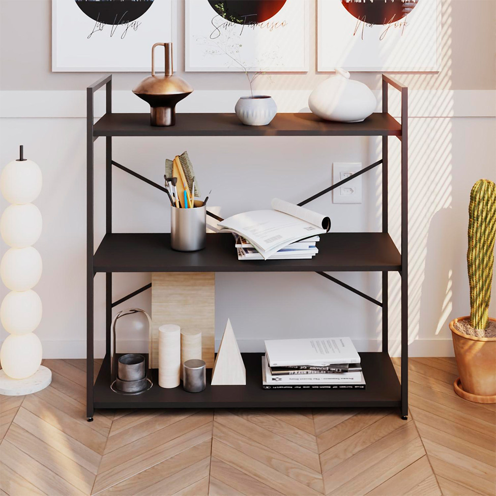 Estante com 3 Prateleiras Brooklyn Preta 80 cm
