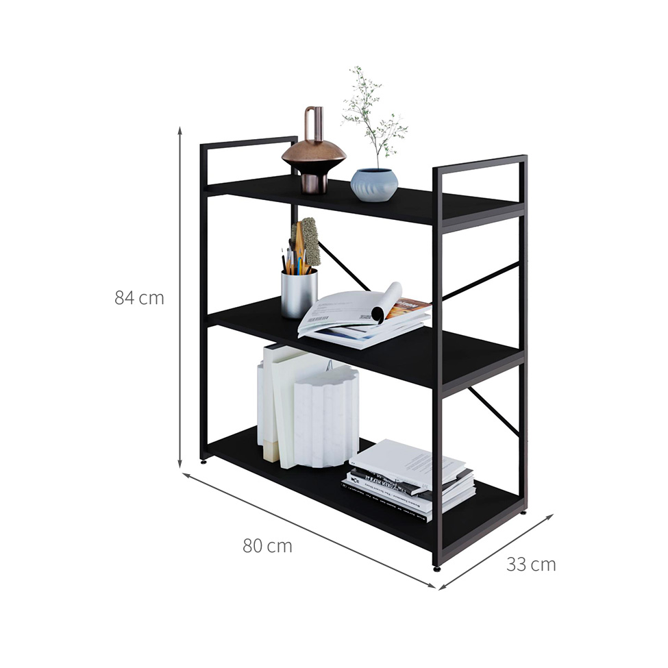 Estante com 3 Prateleiras Brooklyn Preta 80 cm
