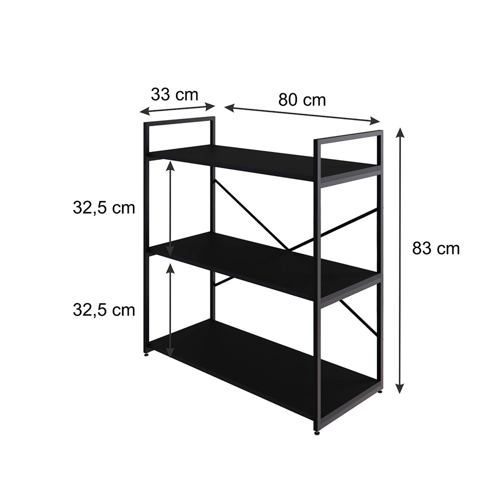 Estante com 3 Prateleiras Brooklyn Preta 80 cm
