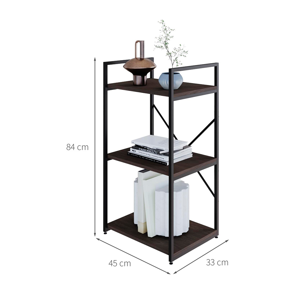 Estante com 3 Prateleiras Brooklyn Terracota e Preta 45 cm