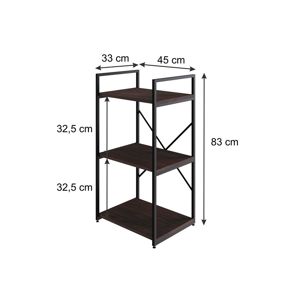 Estante com 3 Prateleiras Brooklyn Terracota e Preta 45 cm
