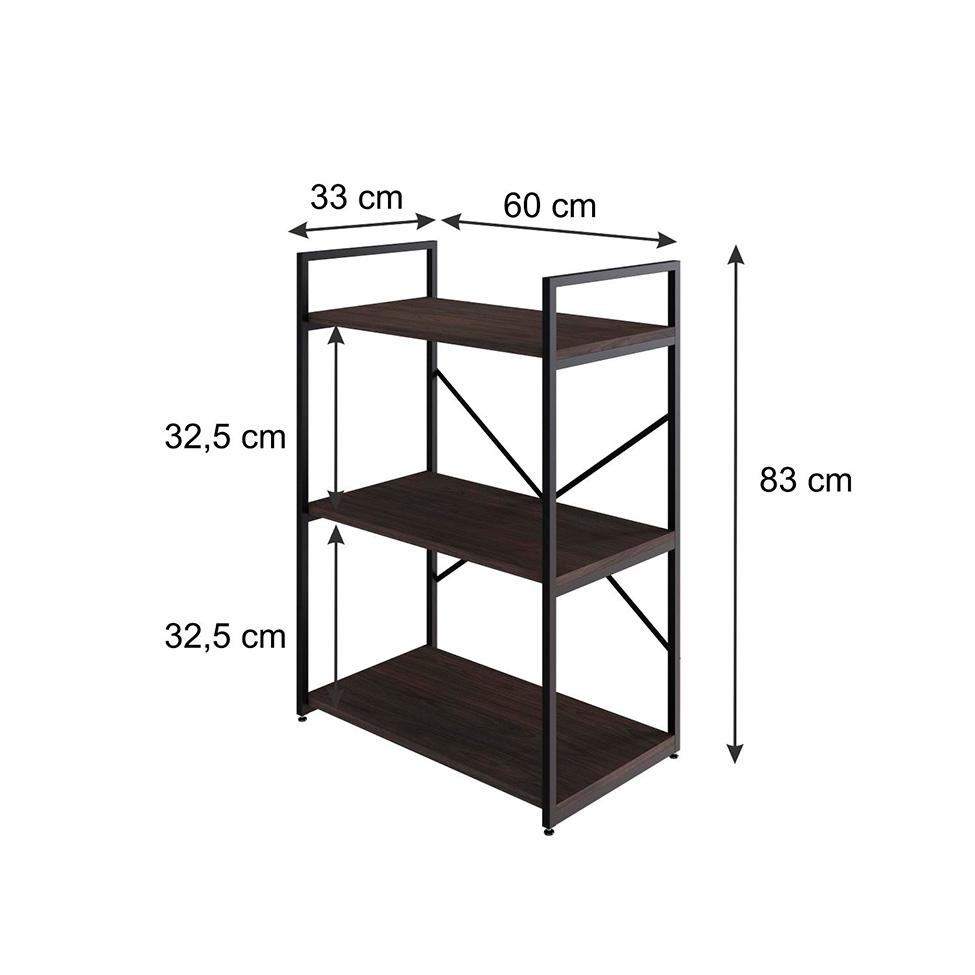 Estante com 3 Prateleiras Brooklyn Terracota e Preta 60 cm