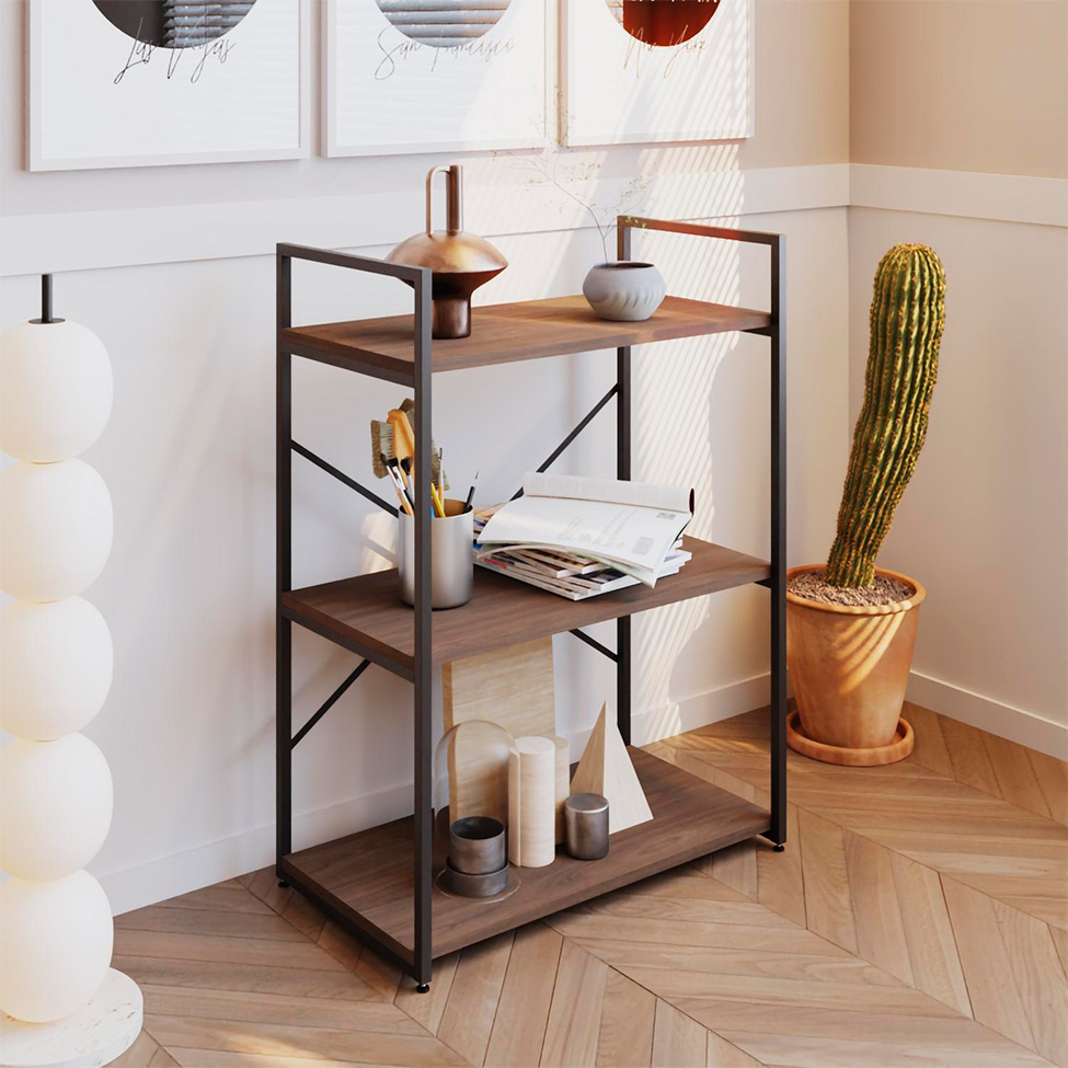 Estante com 3 Prateleiras Brooklyn Terracota e Preta 60 cm