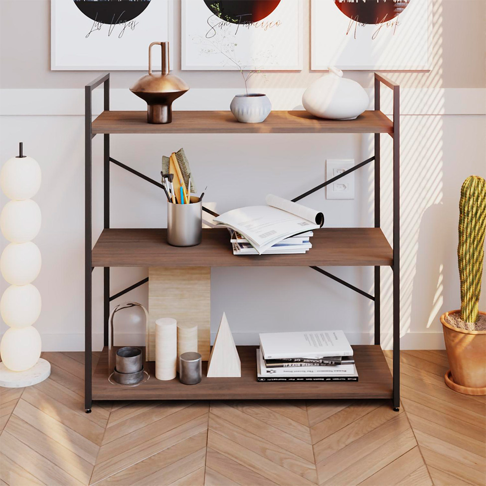 Estante com 3 Prateleiras Brooklyn Terracota e Preta 80 cm