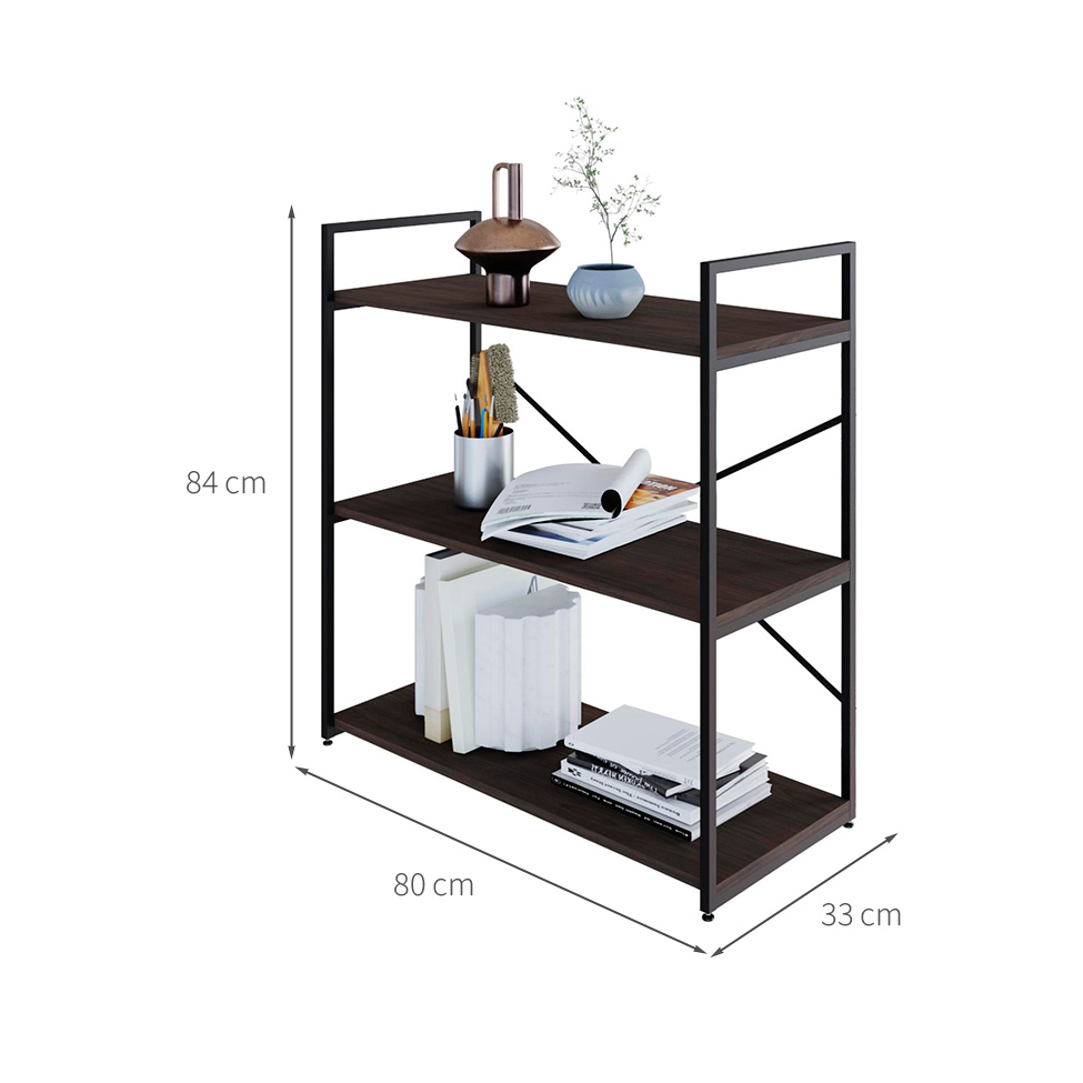 Estante com 3 Prateleiras Brooklyn Terracota e Preta 80 cm